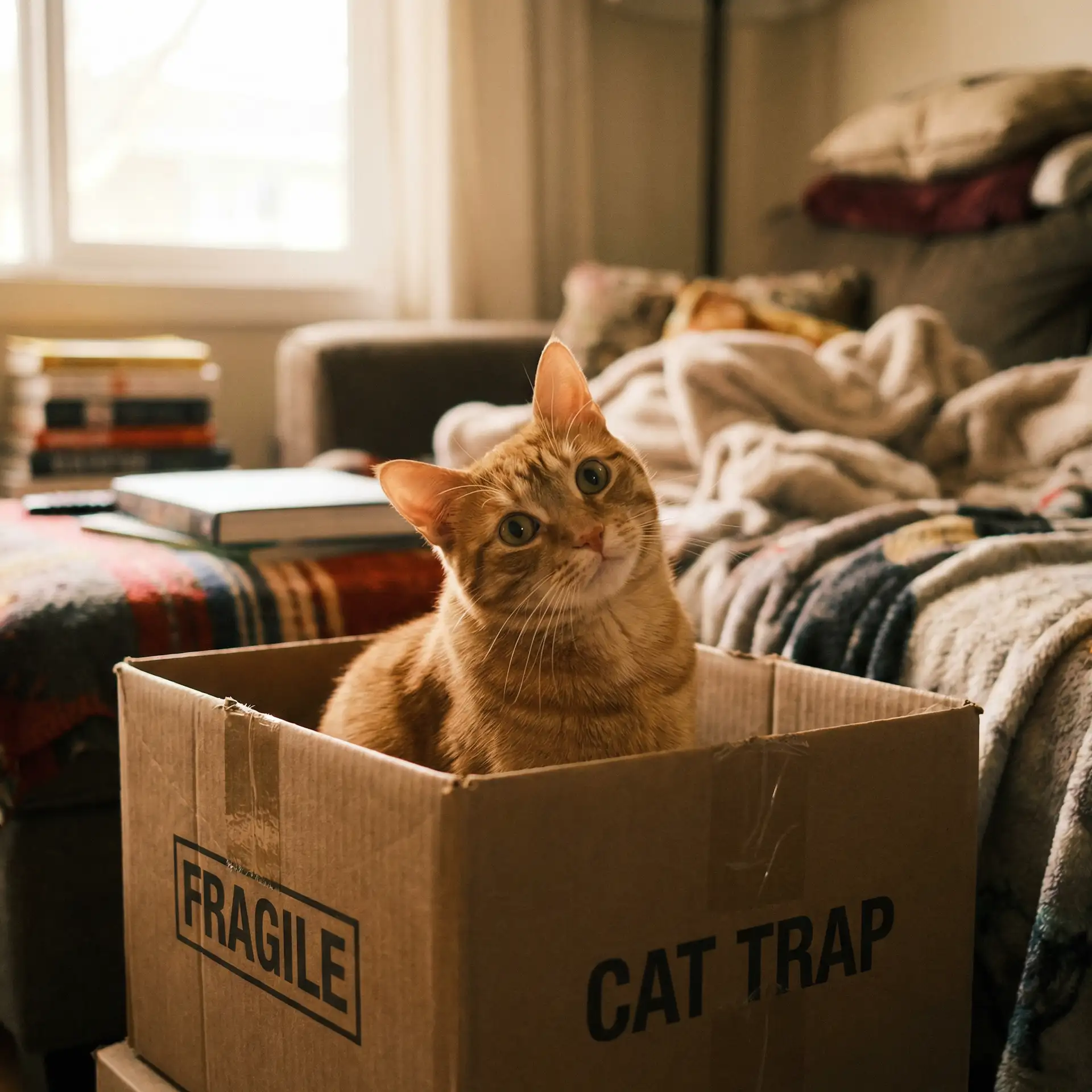 橘猫躲在纸箱里 - 猪仔电影网